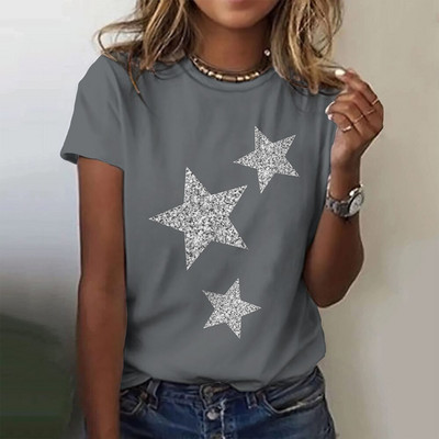 Zvaigznīšu 3D apdrukas T-krekls vasaras sievietēm ar O veida kakla izgriezumu ikdienas T krekli Harajuku Streetwear ar īsām piedurknēm T-krekls ar īsām piedurknēm Lielizmēra Y2k sieviešu apģērbs