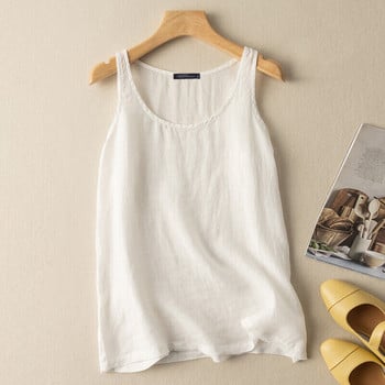 Γυναικεία Casual Camisole Literary ρετρό βαμβακερά λινά γιλέκα Summer V λαιμόκοψη Αμάνικα μασίφ χαλαρά φανελάκια S-5XL