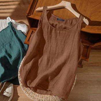 Γυναικεία Casual Camisole Literary ρετρό βαμβακερά λινά γιλέκα Summer V λαιμόκοψη Αμάνικα μασίφ χαλαρά φανελάκια S-5XL