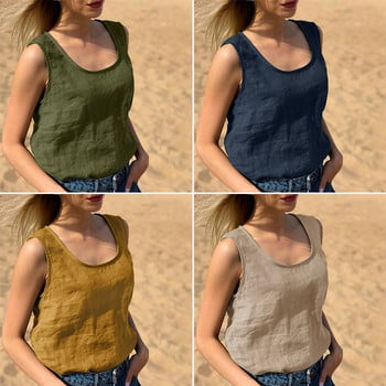 Γυναικεία Casual Camisole Literary ρετρό βαμβακερά λινά γιλέκα Summer V λαιμόκοψη Αμάνικα μασίφ χαλαρά φανελάκια S-5XL