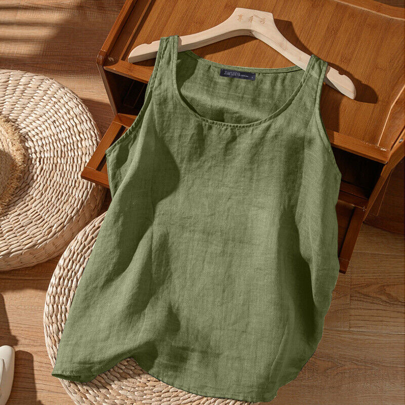 Sieviešu ikdienas kamzolis literāras retro kokvilnas lina vestes Vasaras ar V kakla izgriezumu bez piedurknēm, cieti, brīvi topi S-5XL