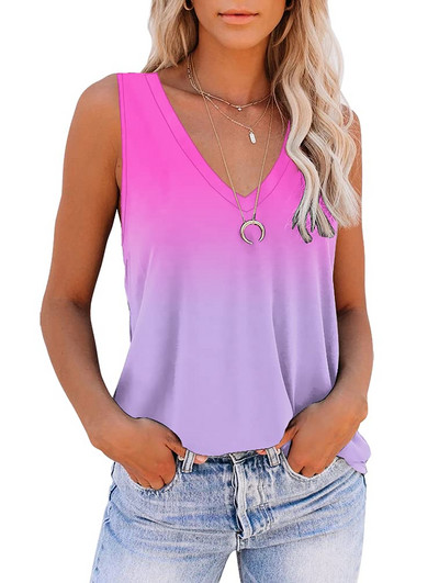 Modne majice bez rukava s 3D printanim cvijetom Tie Dye Ženske majice bez rukava s V izrezom, Osnovne potkošulje s otvorenim ramenima, Ženska ulična odjeća