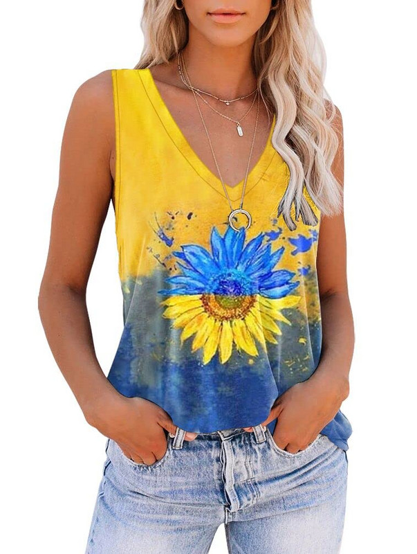 Moodne lipsuvärv, lill, 3D-prindiga paakitopsid, naiste V-kaela ja varrukateta, lihtsad õlavestid, naiste tänavarõivad, riided