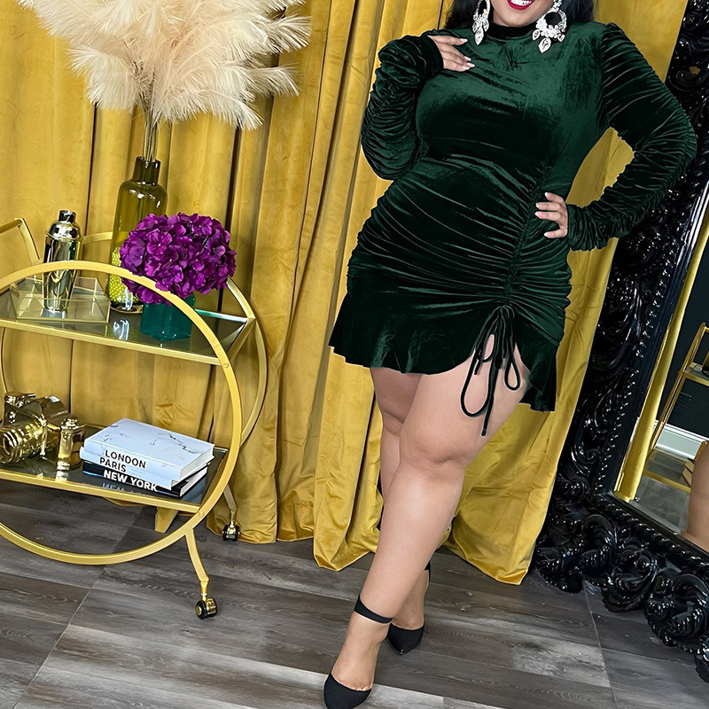 Jesenska odjeća velikih veličina, večernja zabava, dolčevita jednobojna torba s dugim rukavima, elegantna ženska mini haljina od zlatnog baršuna.