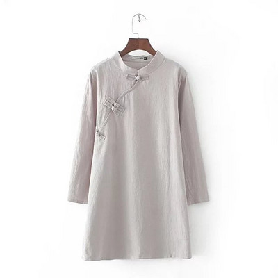 Rochie de primăvară Îmbrăcăminte pentru femei de mărime mare 2021 casual cu mânecă lungă în stil chinezesc, cu nasturi, linie de bumbac, despicată Vetement Femme XL/4XL