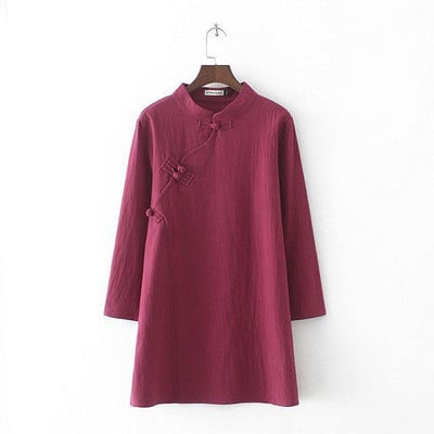 Rochie de primăvară Îmbrăcăminte pentru femei de mărime mare 2021 casual cu mânecă lungă în stil chinezesc, cu nasturi, linie de bumbac, despicată Vetement Femme XL/4XL