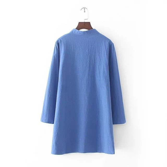 Rochie de primăvară Îmbrăcăminte pentru femei de mărime mare 2021 casual cu mânecă lungă în stil chinezesc, cu nasturi, linie de bumbac, despicată Vetement Femme XL/4XL