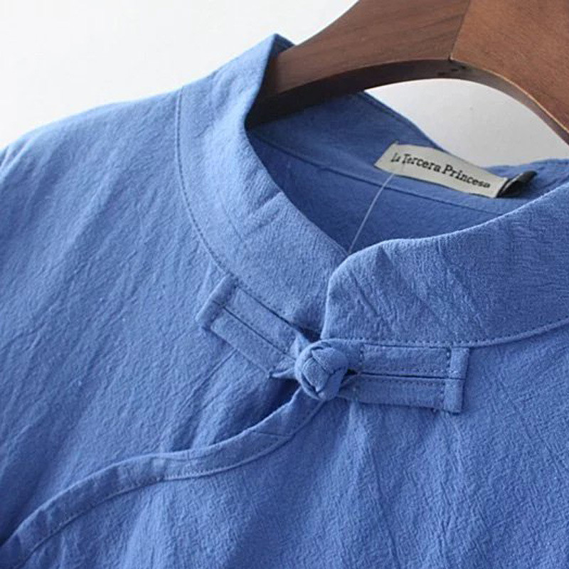 Rochie de primăvară Îmbrăcăminte pentru femei de mărime mare 2021 casual cu mânecă lungă în stil chinezesc, cu nasturi, linie de bumbac, despicată Vetement Femme XL/4XL