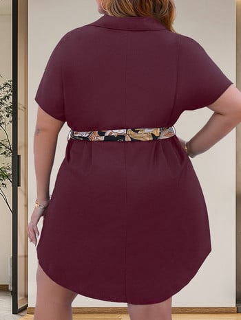 Finjani Plus Size Γυναικείο φόρεμα με γυριστό γιακά με μανίκια ζωνές Casual μίντι φορέματα Μεταξωτό κασκόλ Φόρεμα τουνίκ για κομψές κυρίες