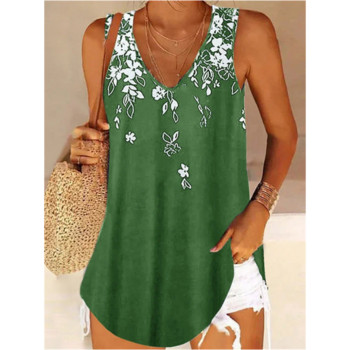 Σέξι αμάνικο φανελάκι 2023 Γυναικείο Καλοκαίρι Νέο Χαλαρό Πουλόβερ με λαιμόκοψη σε συντομότερο μέγεθος Casual T-shirt Vintage Print Κομψό τοπ S-5XL