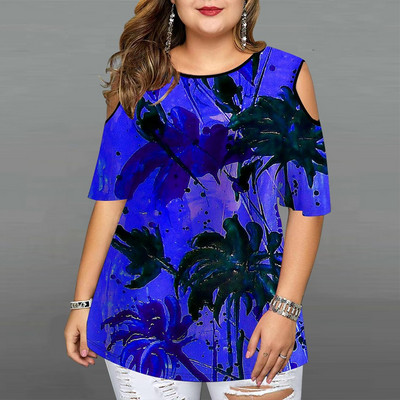 Lipsuvärv naiste suvine moodne ümarkaelus õlgadeta lühikeste varrukatega T-särk 3D akvarelltrükiga pullover vabaaja tänavarõivad