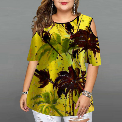 Lipsuvärv naiste suvine moodne ümarkaelus õlgadeta lühikeste varrukatega T-särk 3D akvarelltrükiga pullover vabaaja tänavarõivad