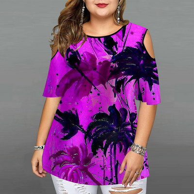 Lipsuvärv naiste suvine moodne ümarkaelus õlgadeta lühikeste varrukatega T-särk 3D akvarelltrükiga pullover vabaaja tänavarõivad