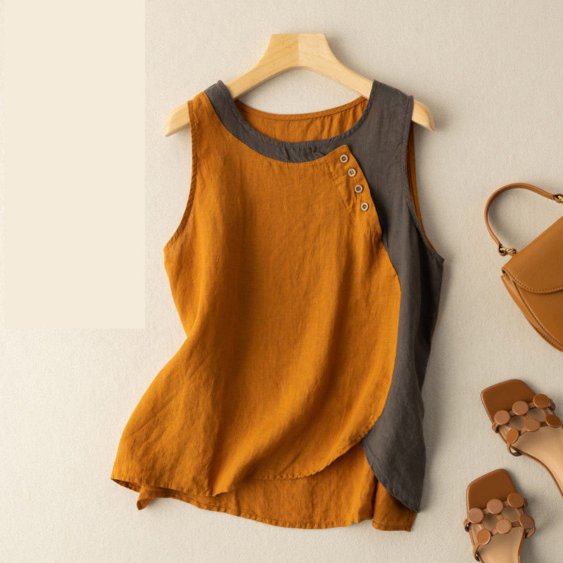 Tancuri Femei Retro Mozaic Vară Fără Mâneci Confort Elegant Artă Respirabil Casual Stil Chinez Femeie Tender Street Youth Ins