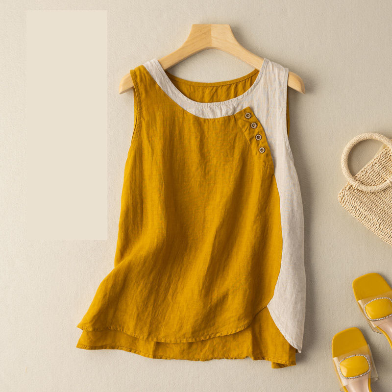 Tancuri Femei Retro Mozaic Vară Fără Mâneci Confort Elegant Artă Respirabil Casual Stil Chinez Femeie Tender Street Youth Ins