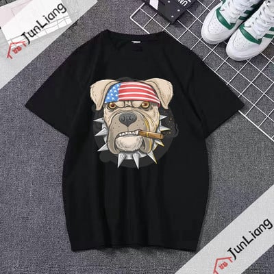 Bulldog cu steagul SUA Bandana Hip Hop Streetwear Harajuku Cămăși populare Topuri pentru bărbați