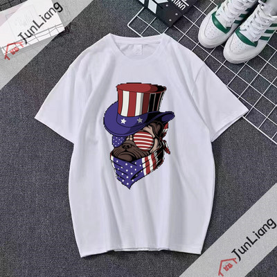 Bulldog cu steagul SUA Bandana Hip Hop Streetwear Harajuku Cămăși populare Topuri pentru bărbați