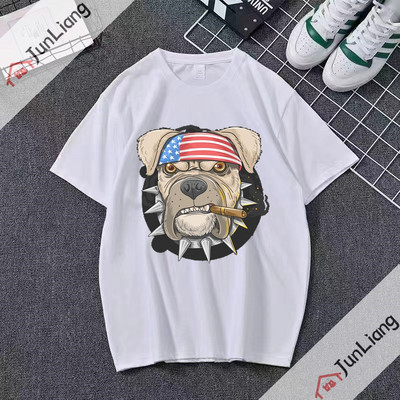 Bulldog cu steagul SUA Bandana Hip Hop Streetwear Harajuku Cămăși populare Topuri pentru bărbați