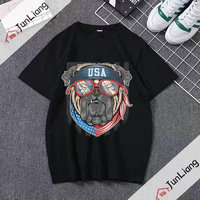 Bulldog cu steagul SUA Bandana Hip Hop Streetwear Harajuku Cămăși populare Topuri pentru bărbați