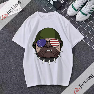 Bulldog cu steagul SUA Bandana Hip Hop Streetwear Harajuku Cămăși populare Topuri pentru bărbați