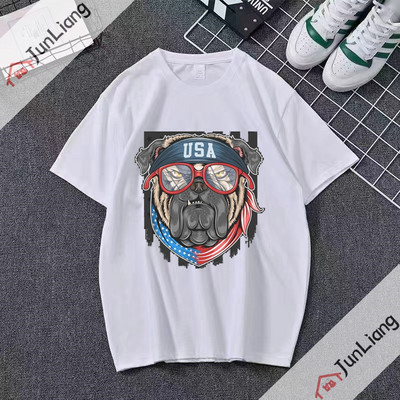 Bulldog cu steagul SUA Bandana Hip Hop Streetwear Harajuku Cămăși populare Topuri pentru bărbați