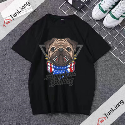 Bulldog cu steagul SUA Bandana Hip Hop Streetwear Harajuku Cămăși populare Topuri pentru bărbați