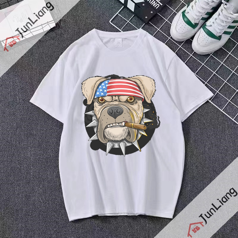Bulldog cu steagul SUA Bandana Hip Hop Streetwear Harajuku Cămăși populare Topuri pentru bărbați