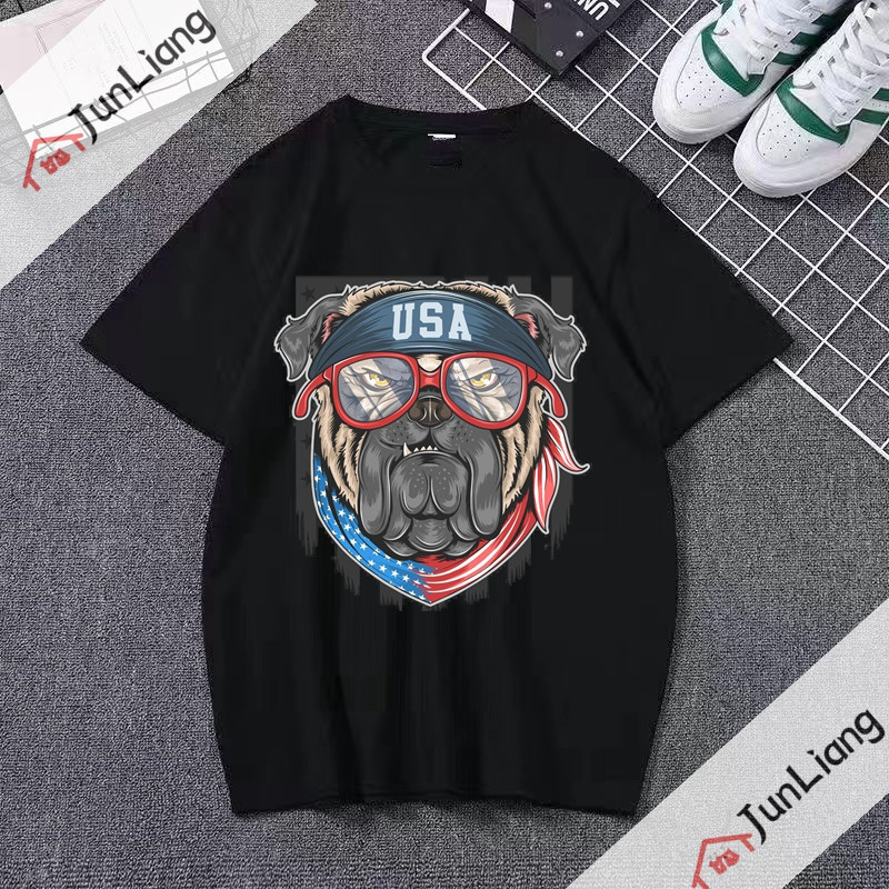 Bulldog cu steagul SUA Bandana Hip Hop Streetwear Harajuku Cămăși populare Topuri pentru bărbați