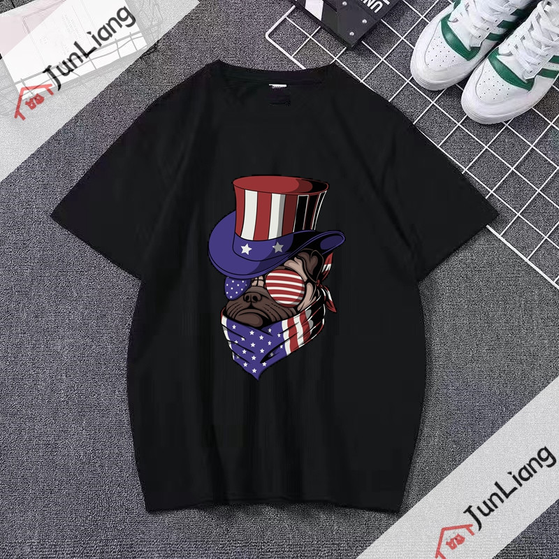 Bulldog cu steagul SUA Bandana Hip Hop Streetwear Harajuku Cămăși populare Topuri pentru bărbați