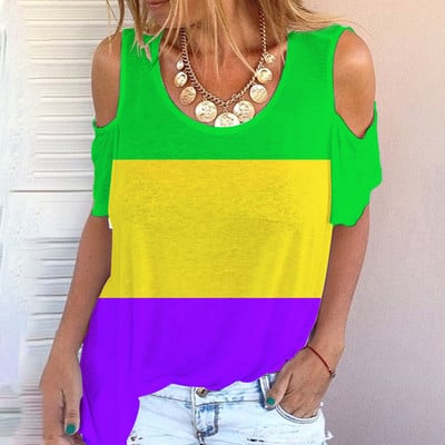 Suvine uus trendmuster naiste õlgadeta lühikeste varrukatega, ümmargune kaelus, vabaaja lühikeste varrukatega T-särk naiste lihtne stiil