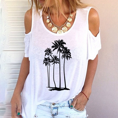 Nyári új, cuki mintás váll nélküli rövid ujjú póló 3d nyomott környakú alkalmi tiszta rövid ujjú póló