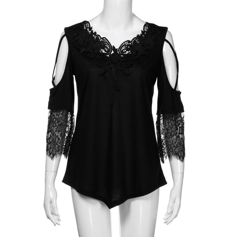 Nagy méretű 5XL nyári női felsők és blúzok tunika csipke patchwork hideg vállú pólók Fél ujjú női ruhák