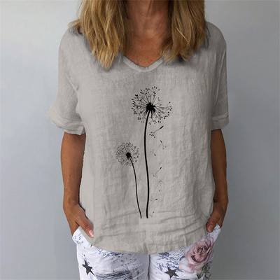 Naiste suvine lühikeste varrukatega T-särk Mood naiste lühikeste varrukatega 3D lillemustriga V-kaelusega T-särk vabaaja moerõivad