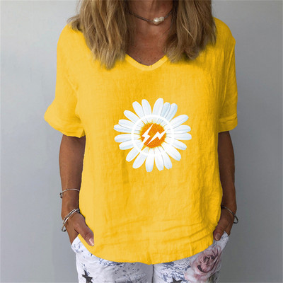 Naiste suvine lühikeste varrukatega T-särk Mood naiste lühikeste varrukatega 3D lillemustriga V-kaelusega T-särk vabaaja moerõivad