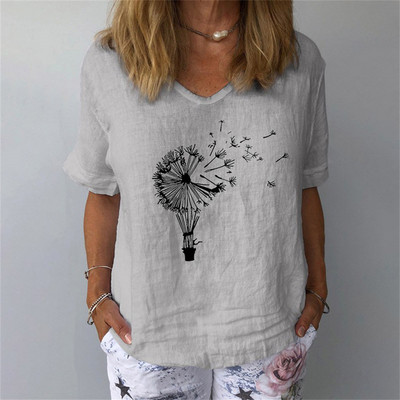 Naiste suvine lühikeste varrukatega T-särk Mood naiste lühikeste varrukatega 3D lillemustriga V-kaelusega T-särk vabaaja moerõivad