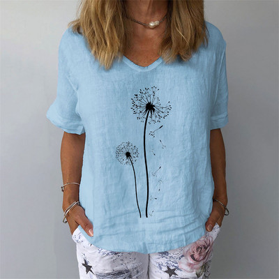Naiste suvine lühikeste varrukatega T-särk Mood naiste lühikeste varrukatega 3D lillemustriga V-kaelusega T-särk vabaaja moerõivad