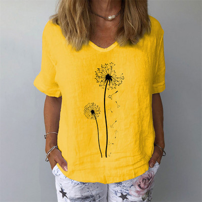 Naiste suvine lühikeste varrukatega T-särk Mood naiste lühikeste varrukatega 3D lillemustriga V-kaelusega T-särk vabaaja moerõivad