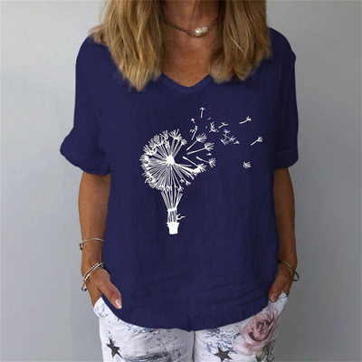 Naiste suvine lühikeste varrukatega T-särk Mood naiste lühikeste varrukatega 3D lillemustriga V-kaelusega T-särk vabaaja moerõivad