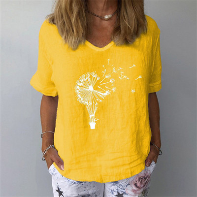 Naiste suvine lühikeste varrukatega T-särk Mood naiste lühikeste varrukatega 3D lillemustriga V-kaelusega T-särk vabaaja moerõivad