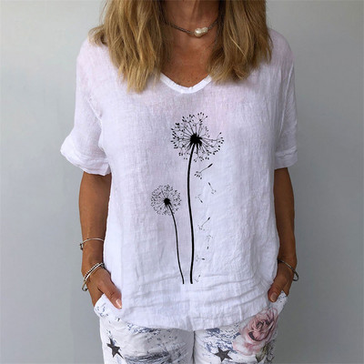 Naiste suvine lühikeste varrukatega T-särk Mood naiste lühikeste varrukatega 3D lillemustriga V-kaelusega T-särk vabaaja moerõivad