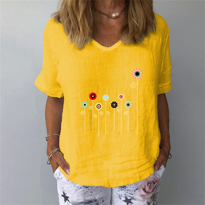 Naiste suvine lühikeste varrukatega T-särk Mood naiste lühikeste varrukatega 3D lillemustriga V-kaelusega T-särk vabaaja moerõivad