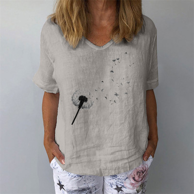 Naiste suvine lühikeste varrukatega T-särk Mood naiste lühikeste varrukatega 3D lillemustriga V-kaelusega T-särk vabaaja moerõivad