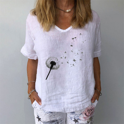 Naiste suvine lühikeste varrukatega T-särk Mood naiste lühikeste varrukatega 3D lillemustriga V-kaelusega T-särk vabaaja moerõivad