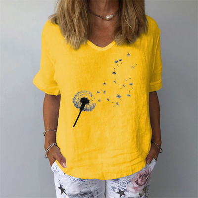 Naiste suvine lühikeste varrukatega T-särk Mood naiste lühikeste varrukatega 3D lillemustriga V-kaelusega T-särk vabaaja moerõivad