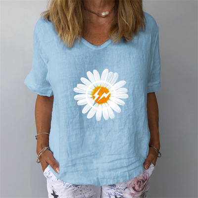 Naiste suvine lühikeste varrukatega T-särk Mood naiste lühikeste varrukatega 3D lillemustriga V-kaelusega T-särk vabaaja moerõivad