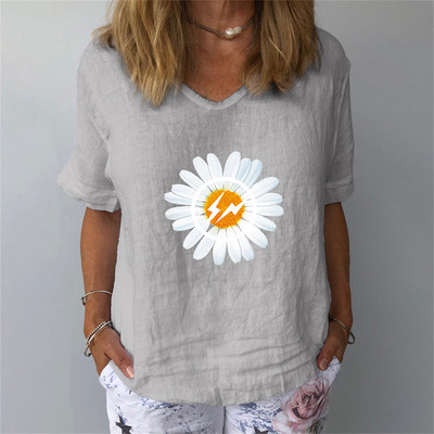 Naiste suvine lühikeste varrukatega T-särk Mood naiste lühikeste varrukatega 3D lillemustriga V-kaelusega T-särk vabaaja moerõivad