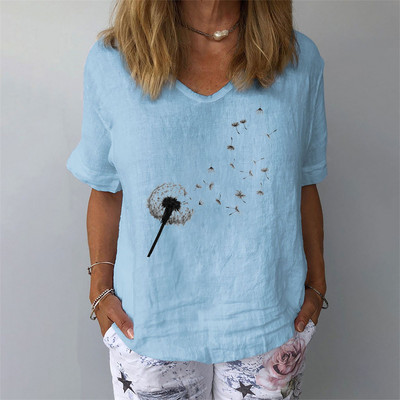 Naiste suvine lühikeste varrukatega T-särk Mood naiste lühikeste varrukatega 3D lillemustriga V-kaelusega T-särk vabaaja moerõivad
