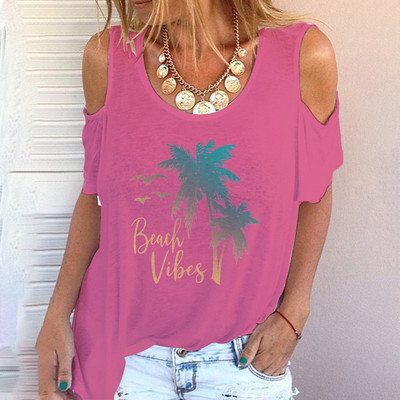 Tricou 3D pentru femei de modă cu gât rotund, model de vară, cu umăr, mânecă scurtă, stil de vacanță, top Harajuku, plajă, simplu