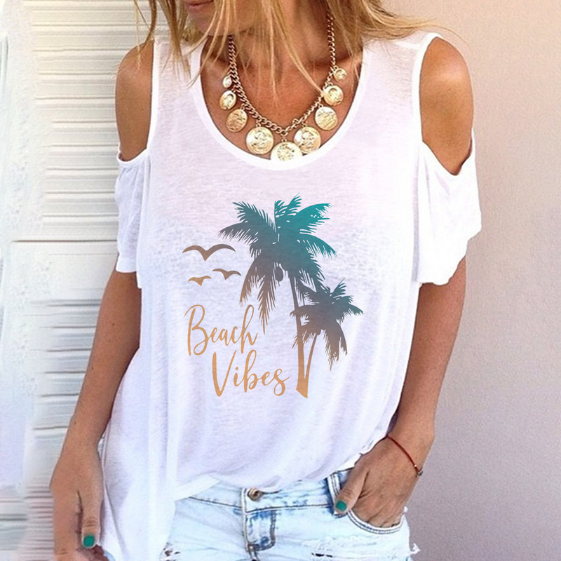 Tricou 3D pentru femei de modă cu gât rotund, model de vară, cu umăr, mânecă scurtă, stil de vacanță, top Harajuku, plajă, simplu