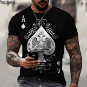 Vyriški „Ace of Spades“ marškinėliai 3D spalvingais raštais trumpomis rankovėmis, negabaritiniai, kvėpuojantys, laisvalaikio sportiniai marškinėliai XXS-5XL
